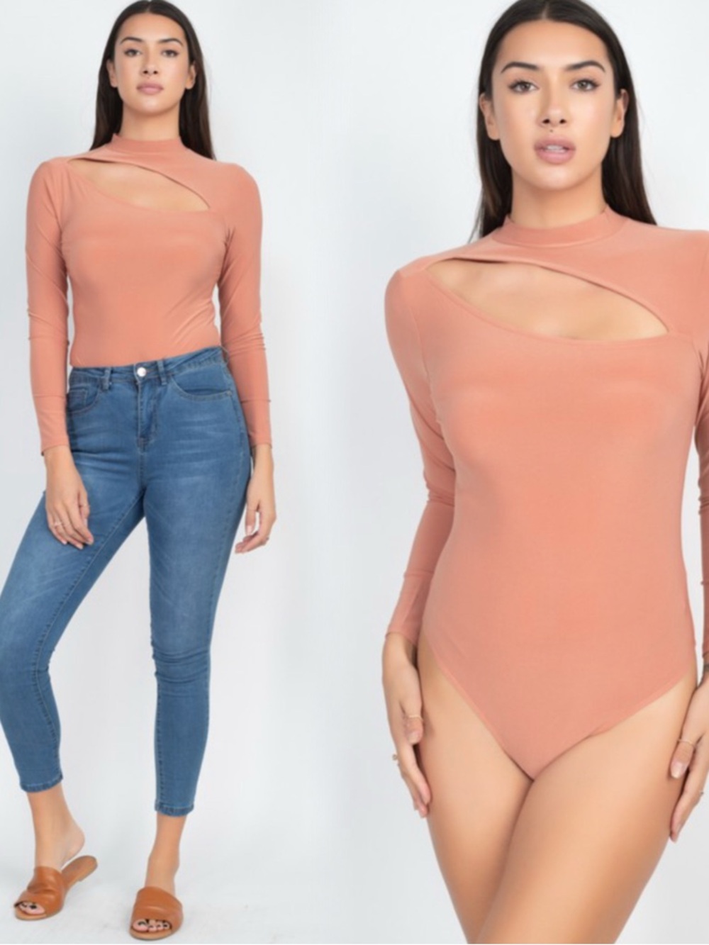 IRIS/HAUTE MONDE Long Sleeve Cutout Bodysuit - Dusty Rose - Picture 4 of 10